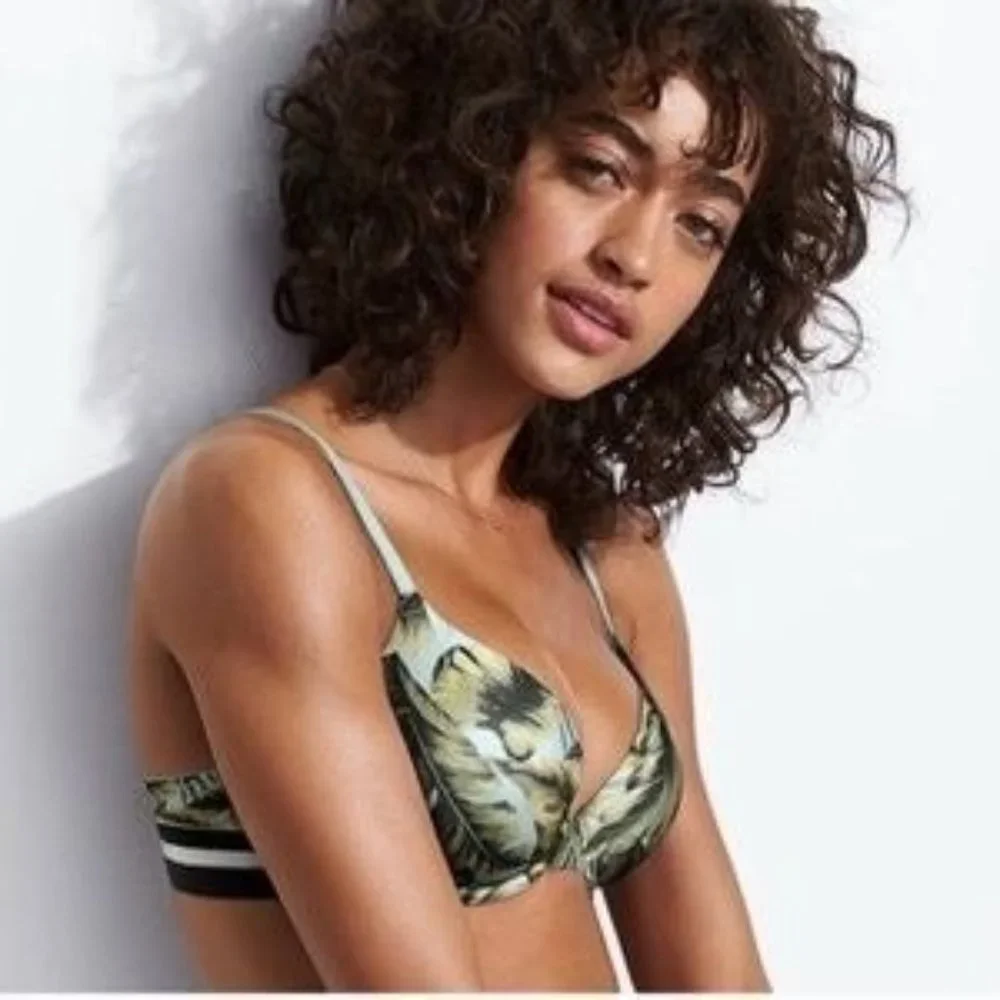 Victoria's Secret PINK SET BRA + PANTY Push-up Palm‎ Exotic Tropical Leaf 34C